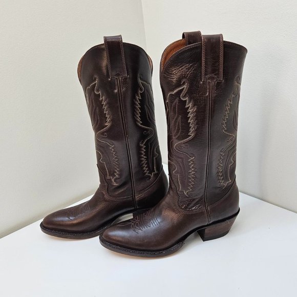 24. Cowboy (girl) boots - Alberta Boots Co. Brown leather. Size 9.5 B - Picture 4 of 9